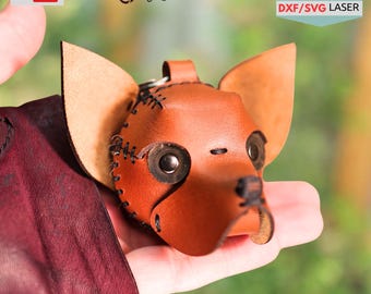 Leather Chihuahua Keychain Pattern: Two Moods, Bag Charm (PDF, SVG, DXF Files)