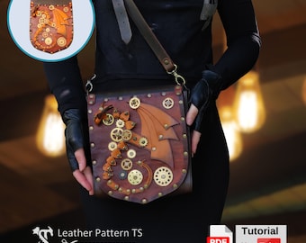 Steampunk Dragon Leather Bag Lid Pattern (PDF)