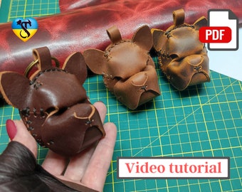 Leather dog keychain PDF pattern antistress dog toy pattern download DIY bulldog gift Leather dog pattern video tutorial
