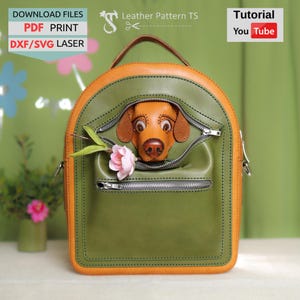 Modello per zaino in pelle a forma di borsa per cani: file 2 in 1 in PDF, SVG e DXF (digitali)