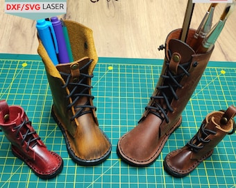 Mini Leather Boots Pattern: Pencil Holder & Keychain PDF SVG DXF Files (Digital)