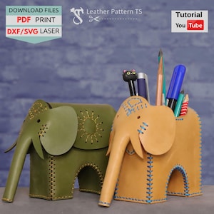 Leather Elephant Pattern: Pen Stand & Jewelry Box PDF SVG DXF Files (Digital)