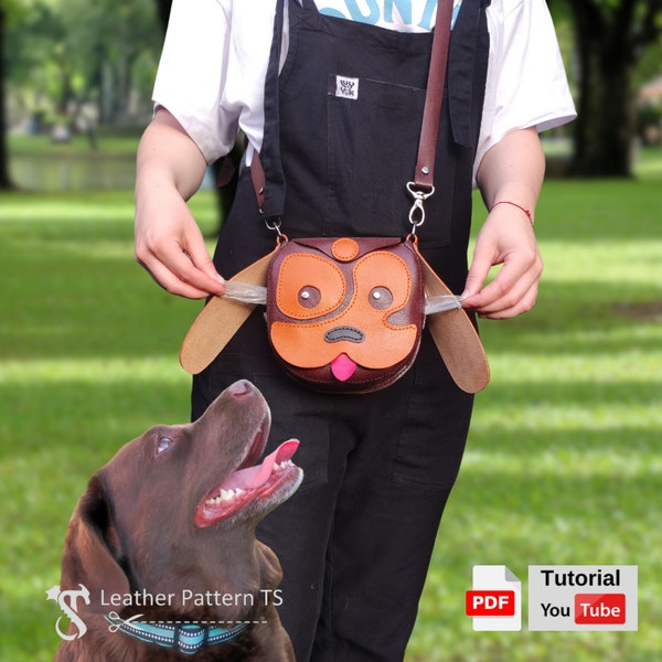 Leather Dog Walking Bag Pattern: Cute Treat Pouch and Waste Bag Dispenser | Crossbody Bag - Video Tutorial - Leather Pattern TS