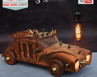 Leather Steampunk Car Jewelry Box Pattern: Laser Cut PDF SVG DXF Files (Digital