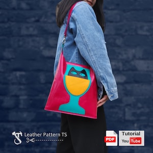 Leather Shopper Bag Pattern - Funny Cat Design - Leather Bag Pattern -  Leather Cat - Download PDF - Leather Pattern TS