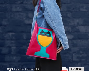Leather Shopper Bag Pattern: Funny Cat Design (Download PDF)