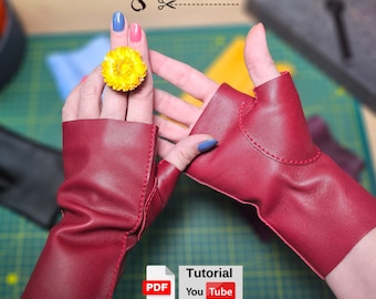 Leather Fingerless Gloves Pattern: Sizes 16-23 cm (PDF Pattern)