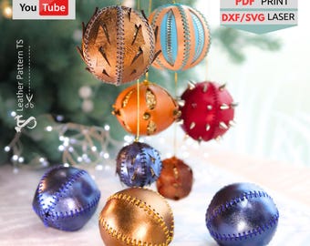 Christmas Leather Ball Pattern PDF SVG - DIY Leather Ornament Template - 6 Styles Bauble Set