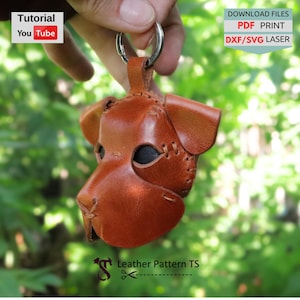 Leather Dog Keychain Pattern: Puppy Head Bag Charm (PDF, SVG, DXF)