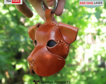 Leather Dog Keychain Pattern: Puppy Head Bag Charm (PDF, SVG, DXF)