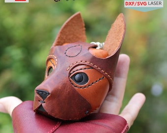 Leather Dog Keychain Wallet Pattern, Coin Purse, Bag Charm, Digital Download