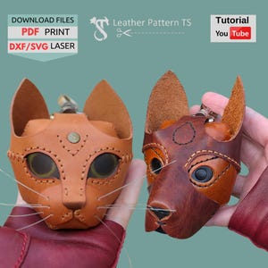 Zestaw wzorów na skórzany portfel z kotem i psem – wycinany laserowo, plik PDF (do pobrania)