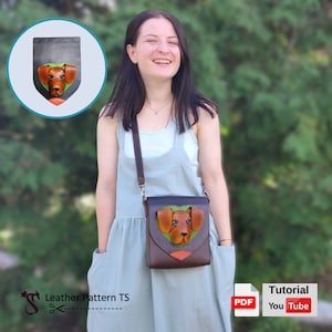 Patron de couvercle interchangeable sur le thème du chien pour base de sac en cuir (sac de base vendu séparément) - PDF - Patron en cuir TS