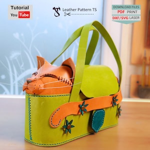 Sleeping Cat Purse Pattern, Leather Bag/Desk Organizer, PDF,  laser cut files (Digital Download)