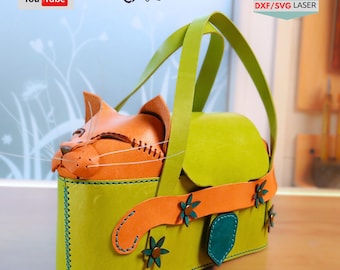 Sleeping Cat Purse Pattern, Leather Bag/Desk Organizer, PDF,  laser cut files (Digital Download)