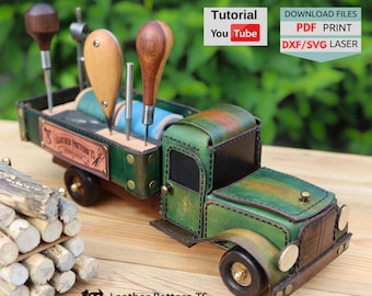 Leather Truck Desk Organizer Pattern: 4-Compartment Template (Digital Download)