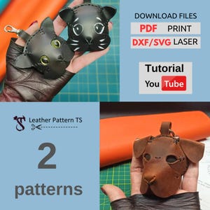Leather Dog & Cat Keychain Pattern Set (PDF/DXF/SVG)