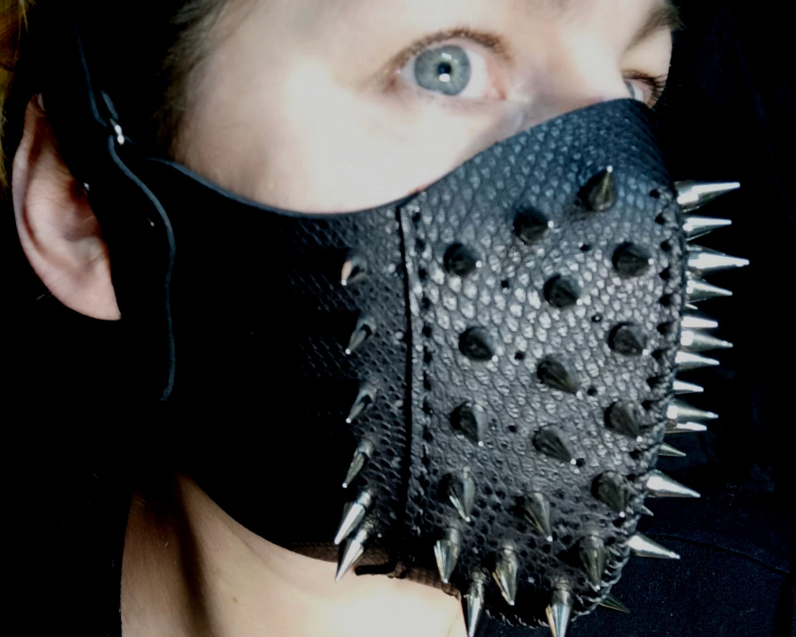Black Leather Mask Mask With Metal Spikes Spiked Mask Leather Etsy