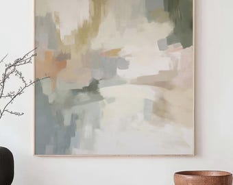 Neutral Beige and Green Abstract Art Print | Acrylic Painting | Modern ...