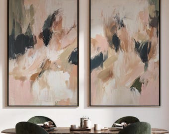 Abstract Pastel Art Print Set of 2 | Acrylic Painting | Modern Minimalist Poster | Stretched Framed Canvas Wall Decor