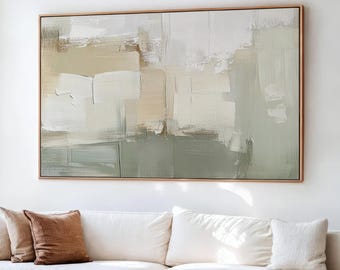 Abstract Sage Green And Beige Art Print | Acrylic Painting | Modern Minimalist Poster | Stretched Framed Canvas Wall Decor