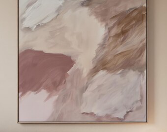 Blush And Beige Abstract Art Print | Square Acrylic Painting | Modern Minimalist Poster | Stretched Framed Canvas | Large