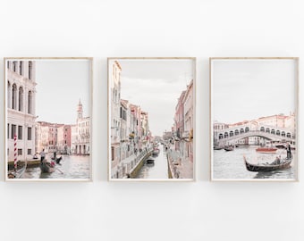 Pink Venice Print Set de 3, Italy City Print, Art imprimable, TÉLÉCHARGEMENT INSTANTANÉ, Affiche minimaliste moderne, Décor mural imprimable