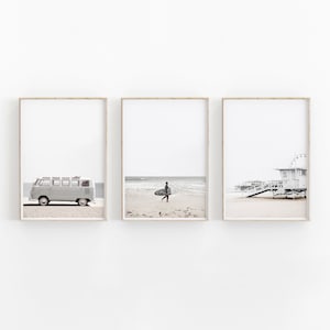 Juego de 3 impresiones, impresiones de playa de surfistas, arte mural de naturaleza, arte IMPRIMIBLE, decoración de pared con fotografía imprimible, póster imagen 1