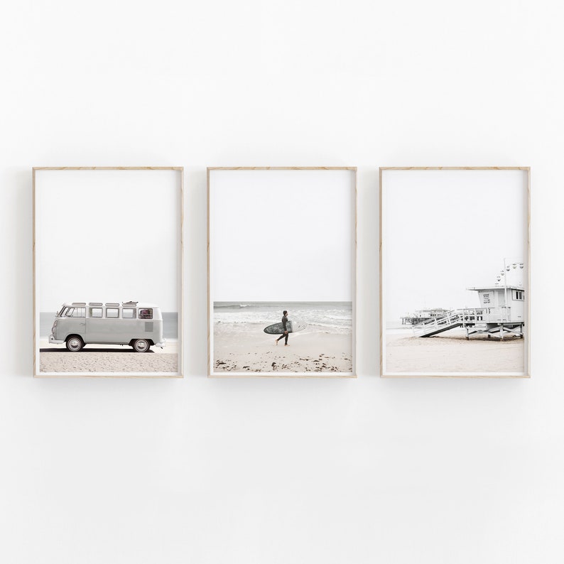 Juego de 3 impresiones, impresiones de playa de surfistas, arte mural de naturaleza, arte IMPRIMIBLE, decoración de pared con fotografía imprimible, póster imagen 1