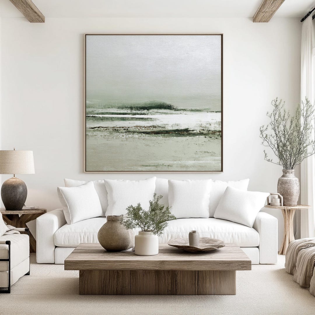 Abstract Sage Green Landscape Art Print | Square Acrylic Painting ...