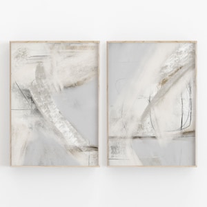 Conjunto de pinturas abstratas de 2, arte de parede abstrata bege cinza, arte para impressão, decoração de parede para impressão, pôster