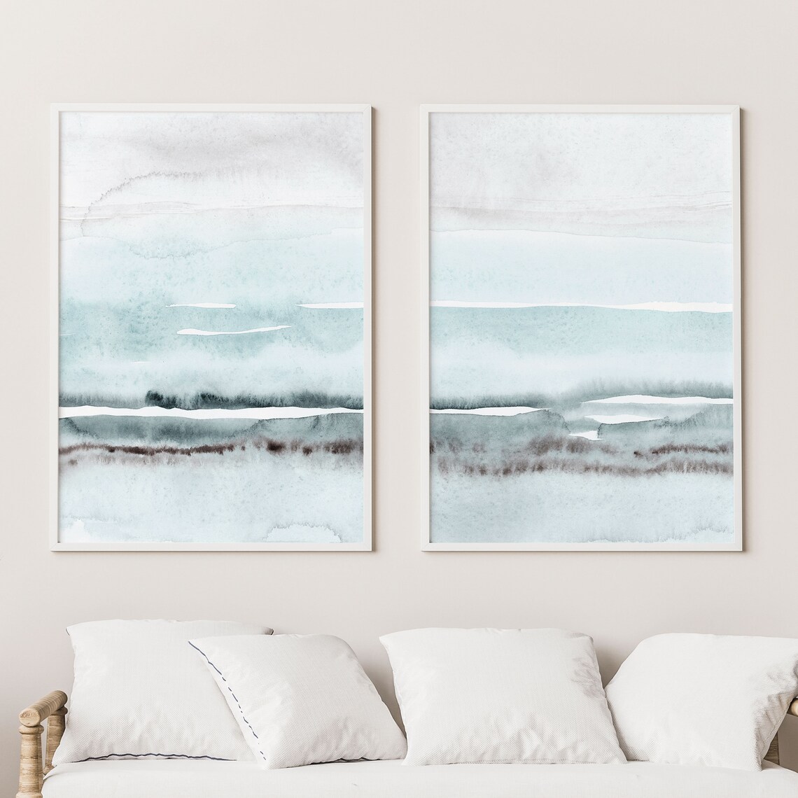 Blue and Grey Painting Set of 2 Abstract Watercolor Print Etsy UK