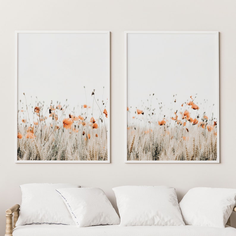 Poppies Print Set de 2, Impression botanique, Art imprimable, TÉLÉCHARGEMENT INSTANTANÉ, Affiche minimaliste moderne, Décor mural imprimable image 2