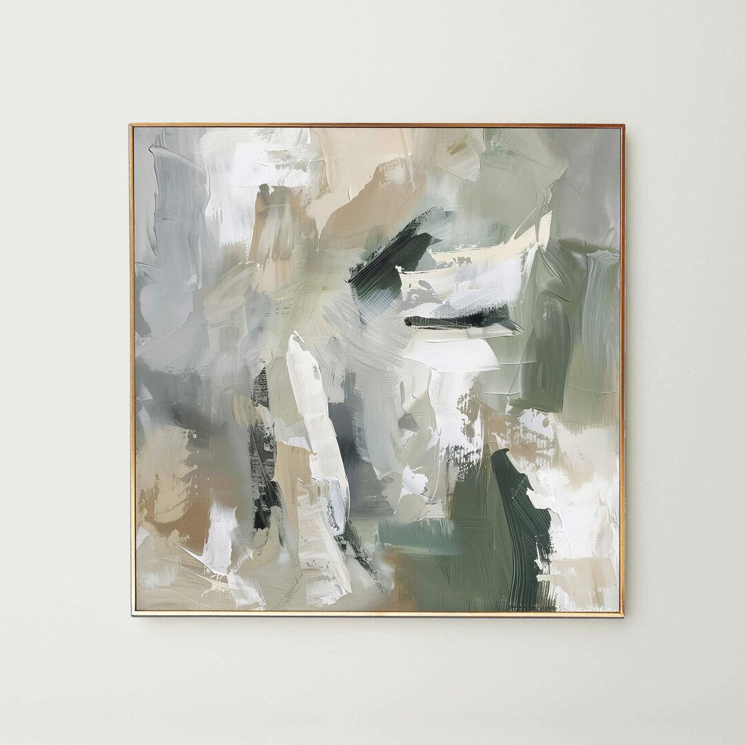 Neutral Beige and Green Abstract Art Print | Square Acrylic Painting ...