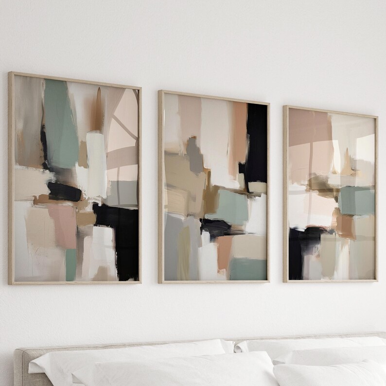 Abstract Black and Beige Art Print Set of 3 | Acrylic Painting | Modern ...
