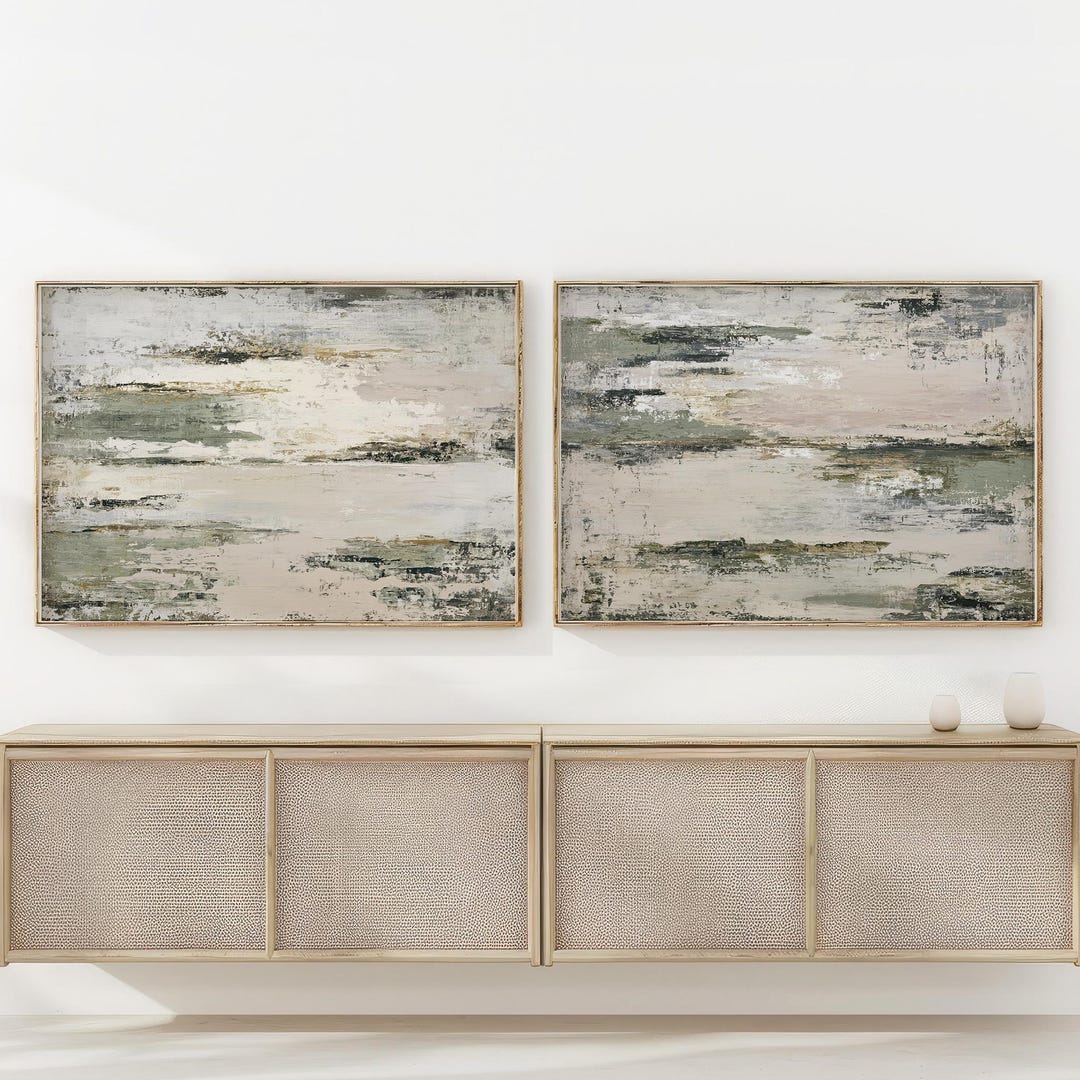 Abstract Sage Green and Beige Art Print Set of 2 | Acrylic Painting ...
