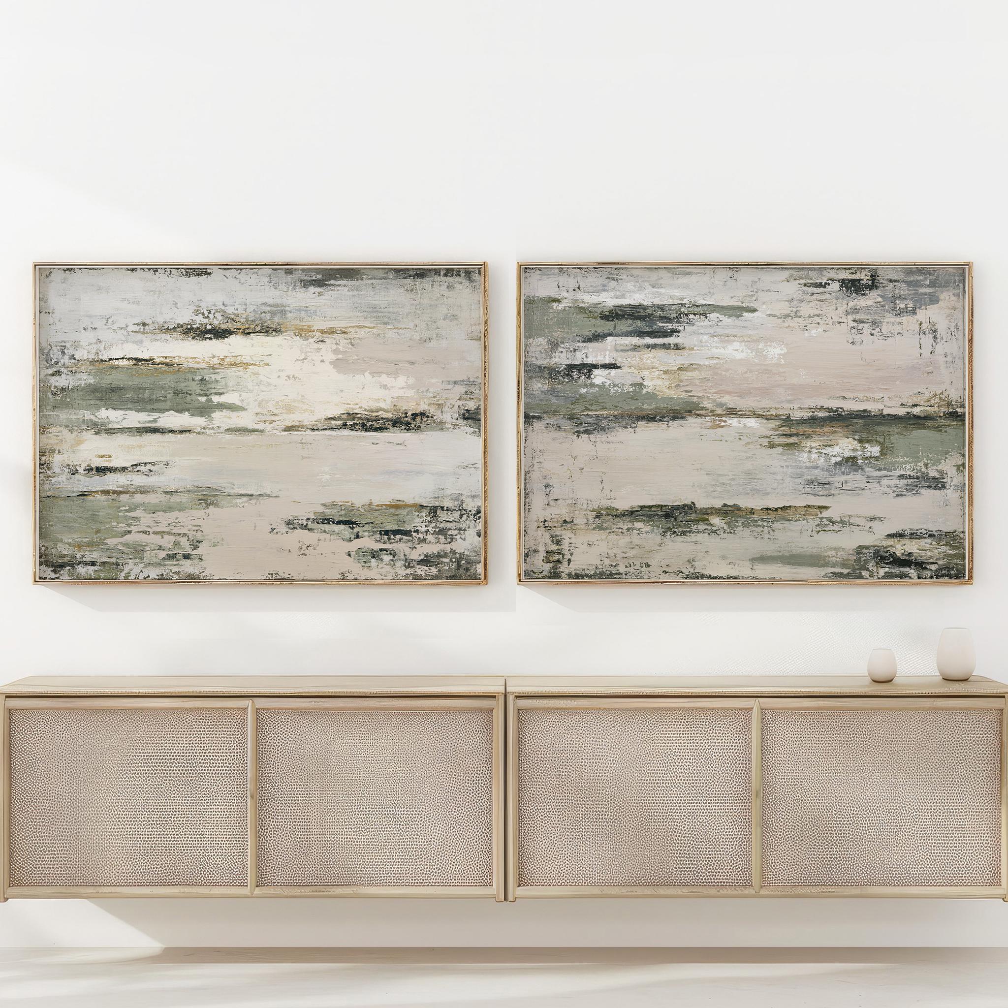 Abstract Sage Green and Beige Art Print Set of 2 | Acrylic Painting ...
