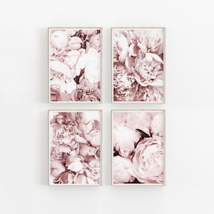Peony Print Set of 4, Pink Floral Wall Art, PRINTABLE Art, Photography, Printable Wall Decor, Poster