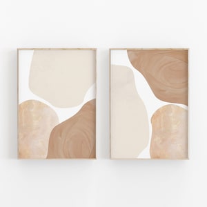 Abstract Beige Painting Set of 2, Abstract Forms Watercolor Wall Art, PRINTABLE Art, Printable Wall Decor, Poster