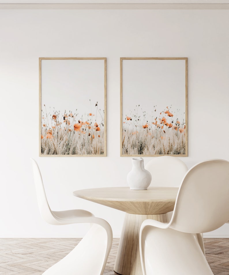 Poppies Print Set de 2, Impression botanique, Art imprimable, TÉLÉCHARGEMENT INSTANTANÉ, Affiche minimaliste moderne, Décor mural imprimable image 3