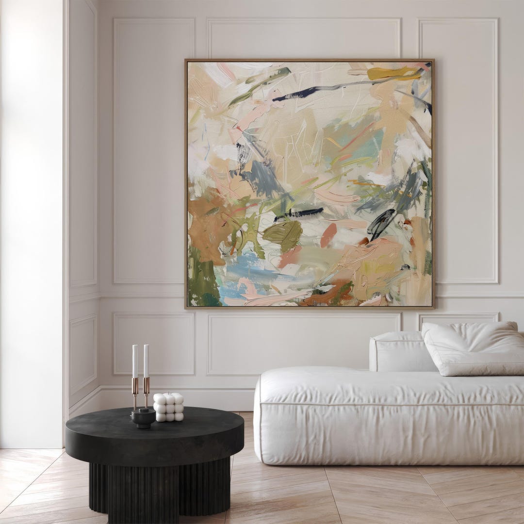 Neutral Beige Abstract Art Print | Square Acrylic Painting | Modern ...