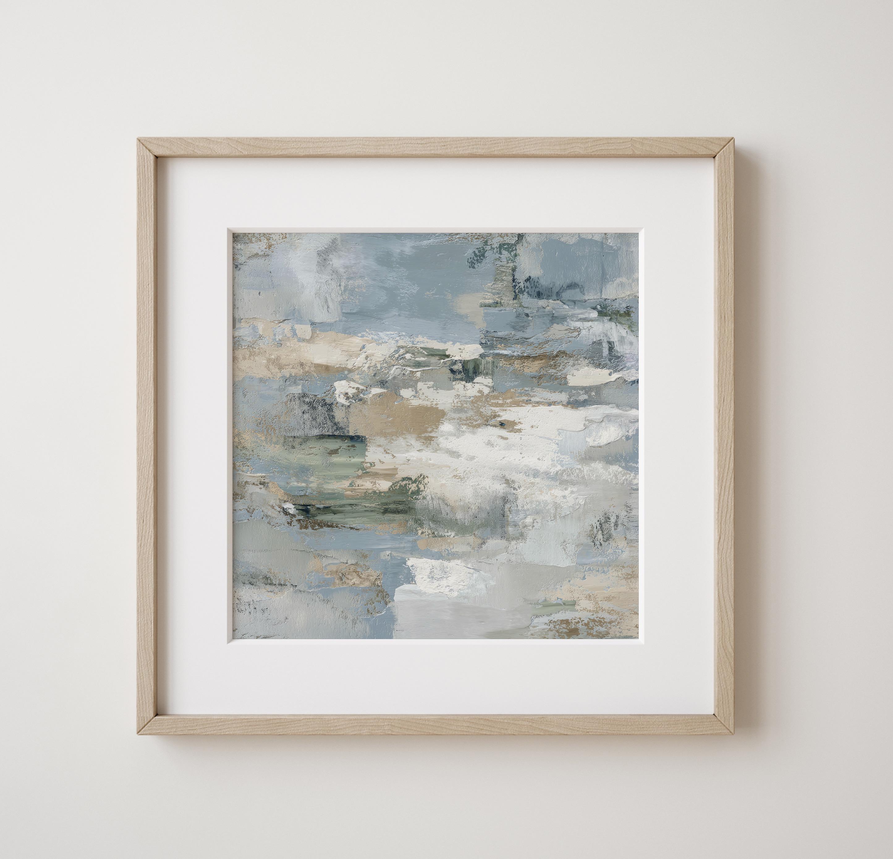 Neutral Blue and Green Abstract Art Print | Square Acrylic Painting ...