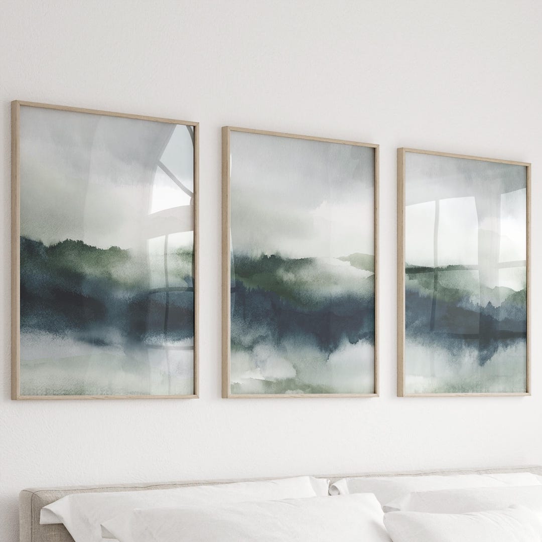 Abstract Blue and Green Art Print Set of 3 | Watercolor Painting ...