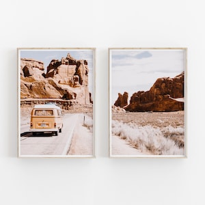 Desert Print Set of 2, VW Bus, Retro Van, Arizona, Instant Art, INSTANT DOWNLOAD, Modern Minimalist Poster, Printable Wall Decor