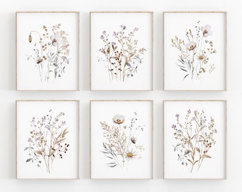 Farmhouse Watercolor Print set of 6, Wildflowers Instant Art INSTANT DOWNLOAD Printable Wall Decor