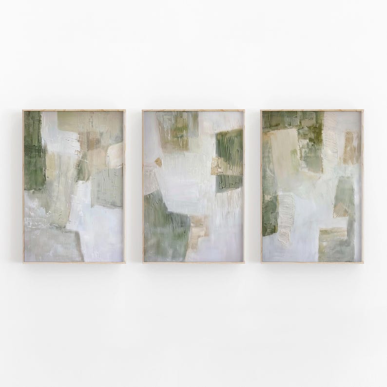 Abstract Green Art Print Set of 3 | Acrylic Painting | Modern ...