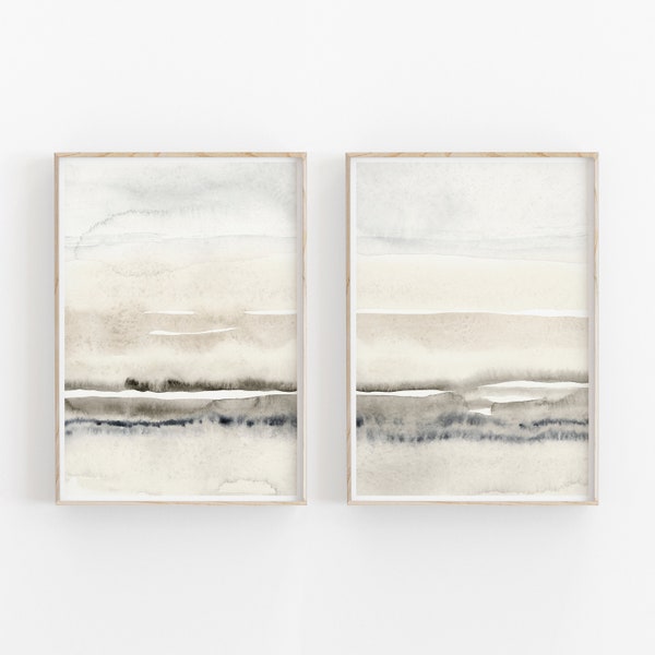 Beige And Grey Painting Set of 2, Abstract Watercolor Print, Printable Art, INSTANT DOWNLOAD, Modern Minimalist Poster, Printable Wall Decor