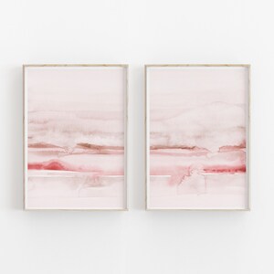 Blush Pink Painting Set of 2, Abstract Watercolor Print, Printable Art, INSTANT DOWNLOAD, Modern Minimalist Poster, Printable Wall Decor image 1