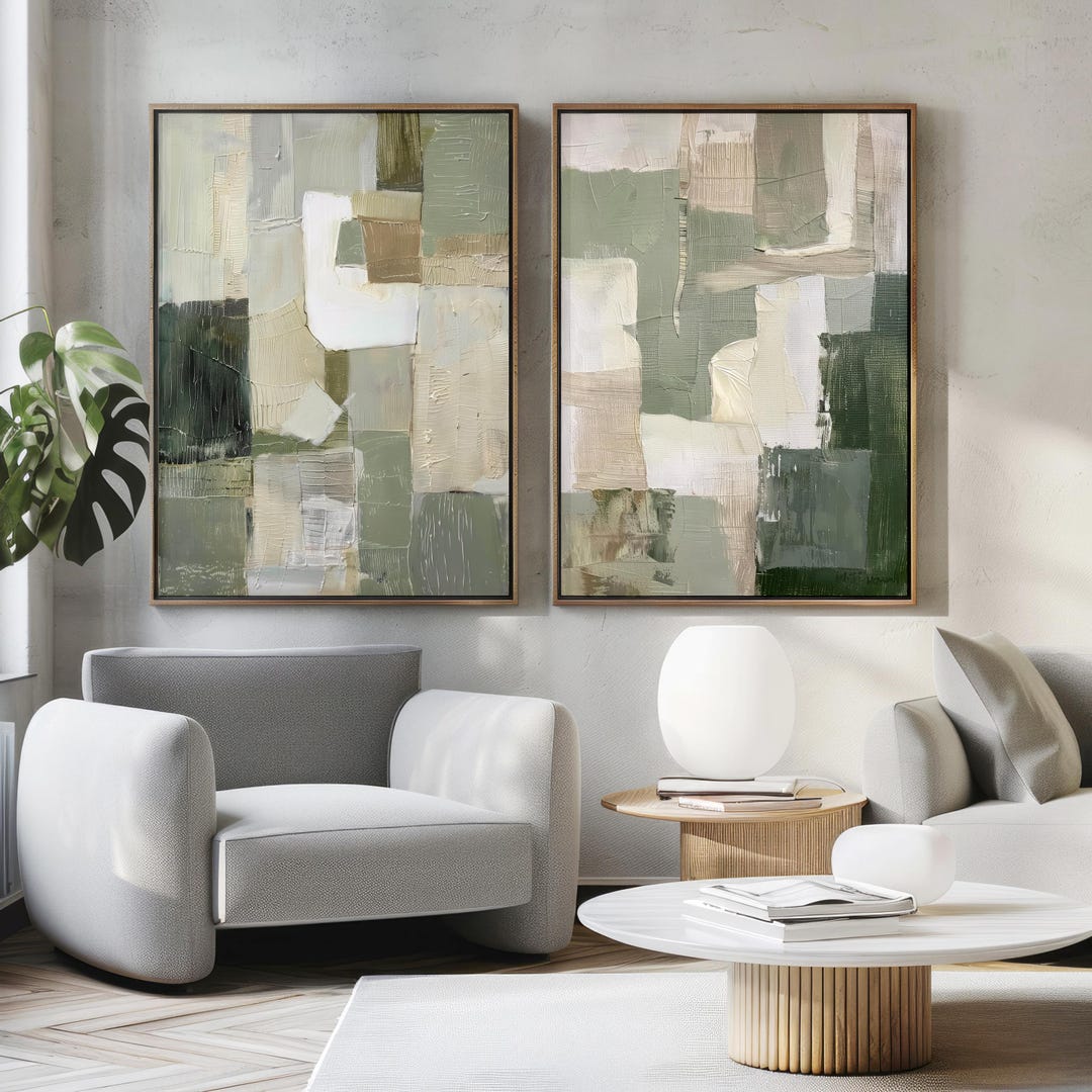 Abstract Green Art Print Set of 2 | Acrylic Painting | Modern ...