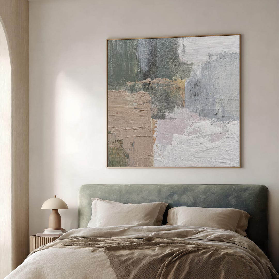 Neutral Green Abstract Art Print | Square Acrylic Painting | Modern ...